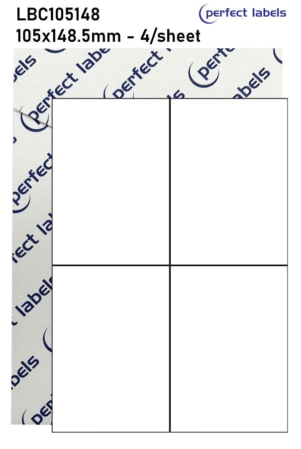 LBC105148 White Deepfreeze Perfect Labels | 105x148.5mm Rectangles 4 Labels Per Sheet - A4 100 or 500 Sheets/Box