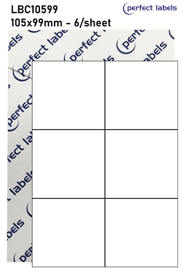 LBC10599 White Deepfreeze Perfect Labels | 105x99mm Rectangles 6 Labels Per Sheet - A4 100 or 500 Sheets/Box