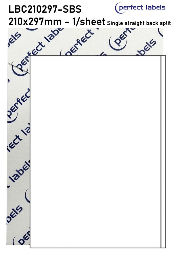 LBC210297-SBS White Deepfreeze Perfect Labels | 210x297mm Rectangles Straight Back-Split 1 Labels Per Sheet - A4 100 or 500 Sheets/Box