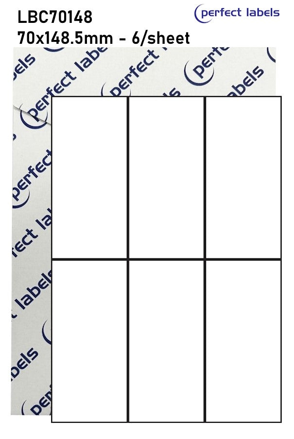 LBC70148 White Deepfreeze Perfect Labels | 70x148.5mm Rectangles 6 Labels Per Sheet - A4 100 or 500 Sheets/Box