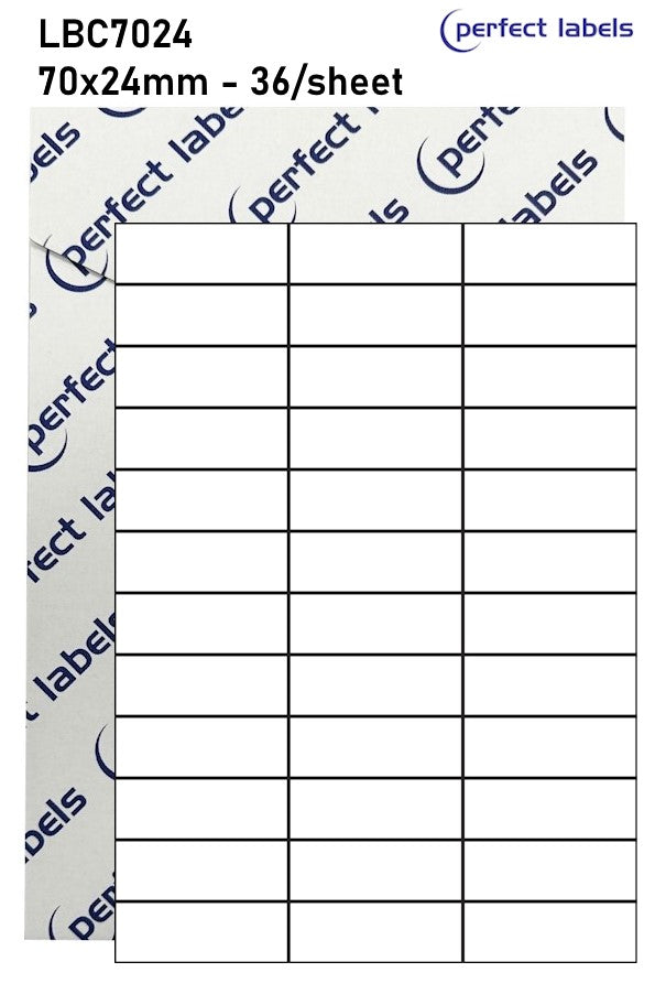 LBC7024 White Permanent Perfect Labels | 70x24mm Rectangles 36 Labels Per Sheet - A4 100 or 500 Sheets/Box