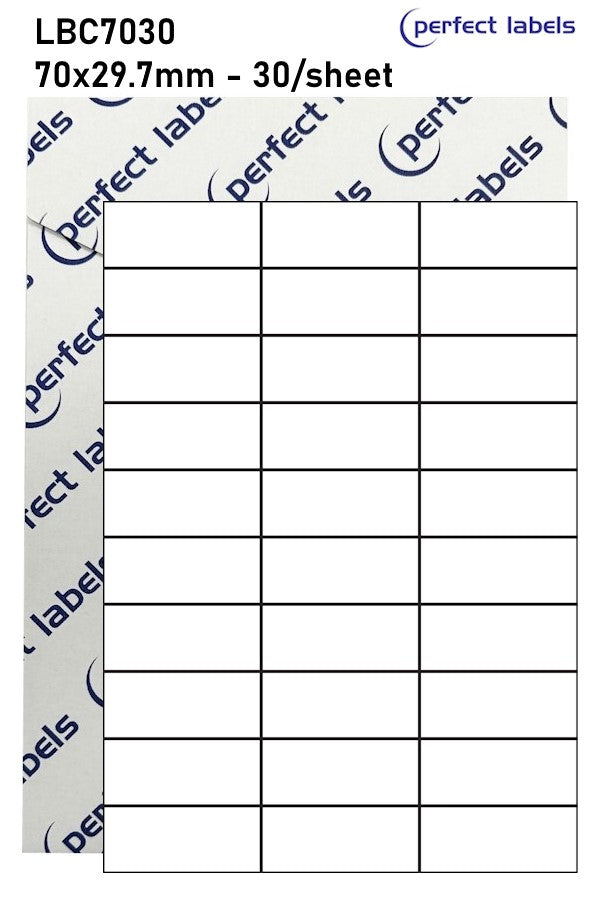 LBC7030 White Deepfreeze Perfect Labels | 70x29.7mm Rectangles 30 Labels Per Sheet - A4 100 or 500 Sheets/Box