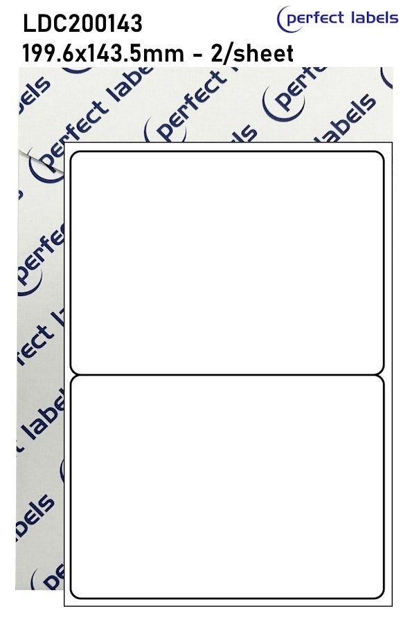 LDC200143 White Deepfreeze Perfect Labels | 199.6x143.5mm Rectangles 2 Labels Per Sheet - A4 100 or 500 Sheets/Box