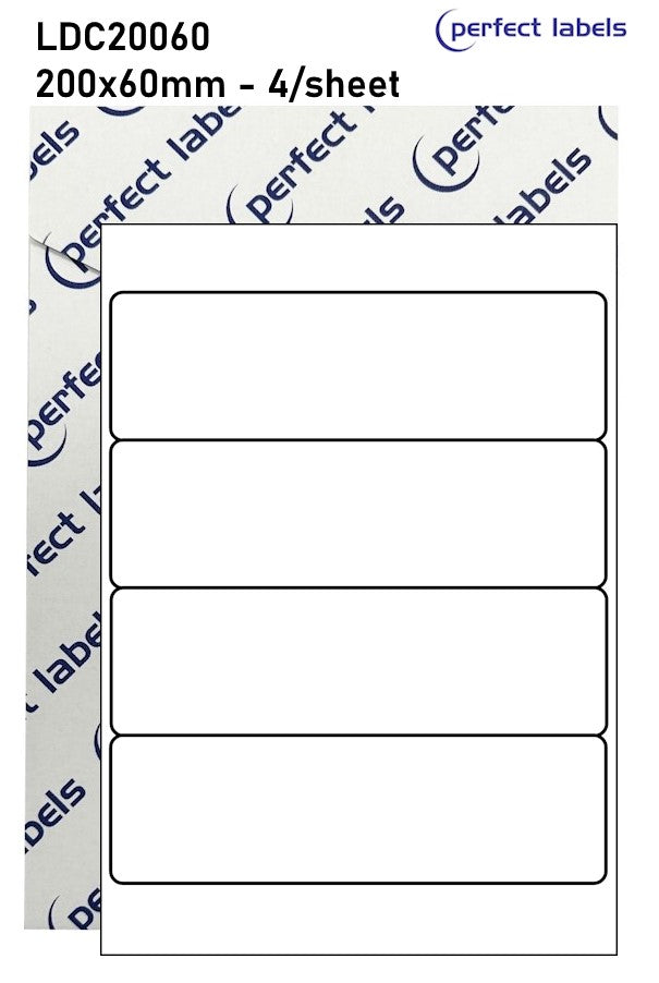 LDC20060 White Deepfreeze Perfect Labels | 200x60mm Rectangles 4 Labels Per Sheet - A4 100 or 500 Sheets/Box