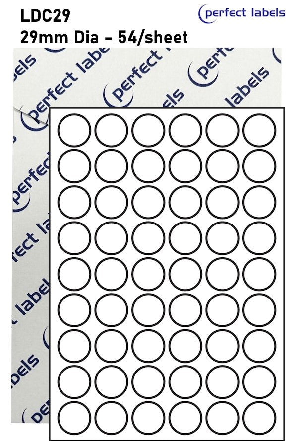 LDC29 White Deepfreeze Perfect Labels | 29mm Dia Circles 54 Labels Per Sheet - A4 100 or 500 Sheets/Box