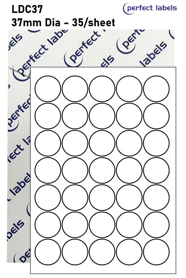 LDC37 White Deepfreeze Perfect Labels | 37mm Dia Circles 35 Labels Per Sheet - A4 100 or 500 Sheets/Box