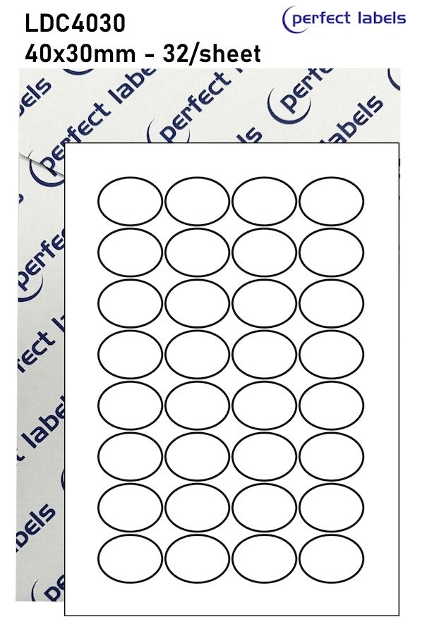 LDC4030 White Deepfreeze Perfect Labels | 40x30mm Ovals 32 Labels Per Sheet - A4 100 or 500 Sheets/Box