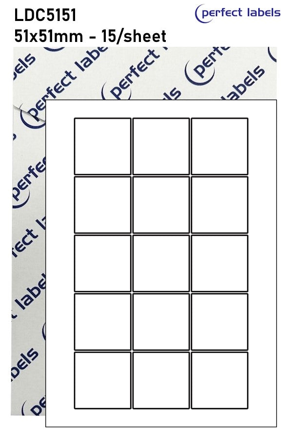 LDC5151 White Deepfreeze Perfect Labels | 51x51mm Squares 15 Labels Per Sheet - A4 100 or 500 Sheets/Box