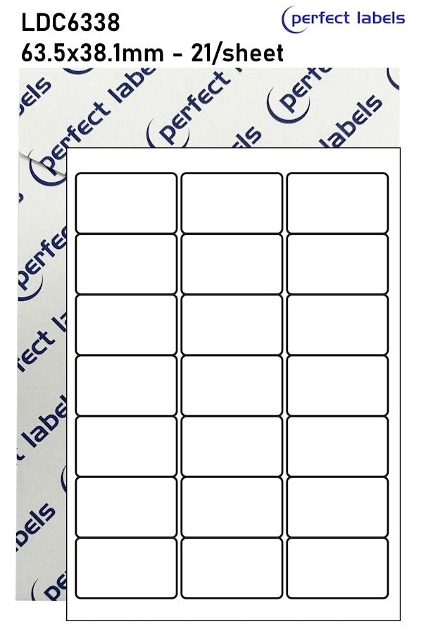 LDC6338 White Deepfreeze Perfect Labels | 63.5x38.1mm Rectangles 21 Labels Per Sheet - A4 100 or 500 Sheets/Box