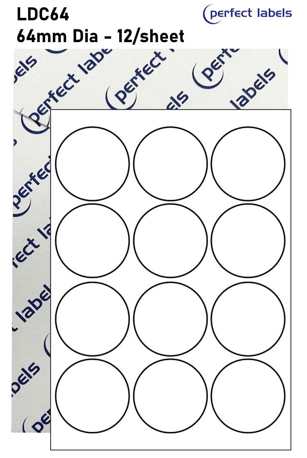 LDC64 White Deepfreeze Perfect Labels | 64mm Dia Circles 12 Labels Per Sheet - A4 100 or 500 Sheets/Box
