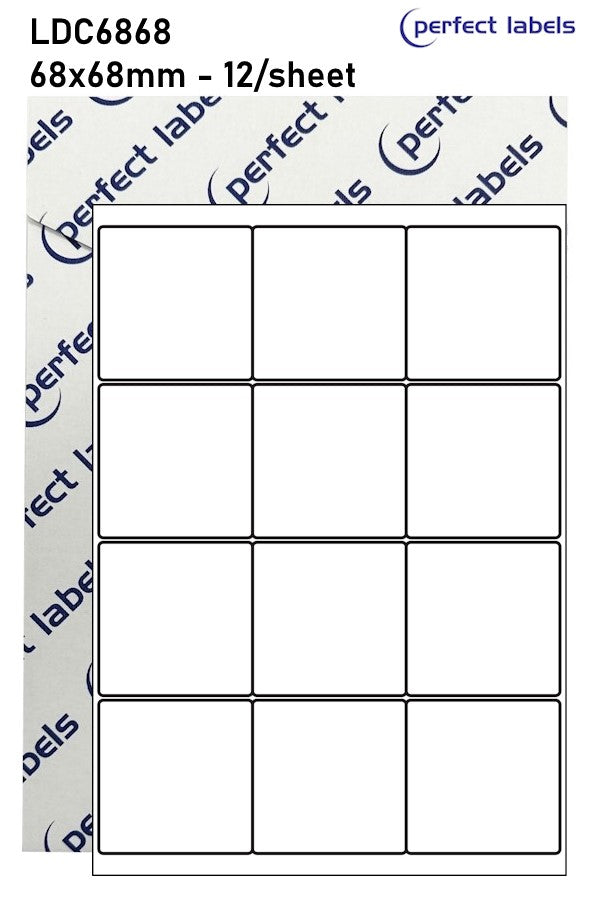 LDC6868 White Permanent Perfect Labels | 68x68mm Squares 12 Labels Per Sheet - A4 100 or 500 Sheets/Box