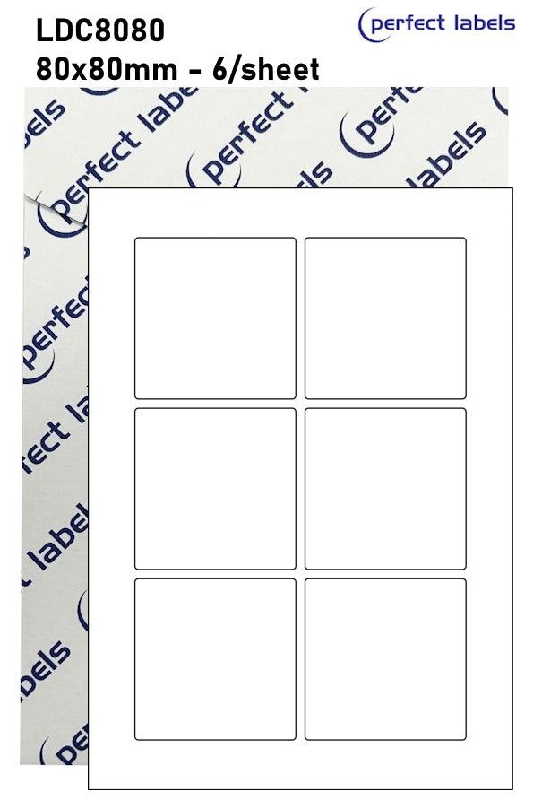 LDC8080 White Deepfreeze Perfect Labels | 80x80mm Squares 6 Labels Per Sheet - A4 100 or 500 Sheets/Box