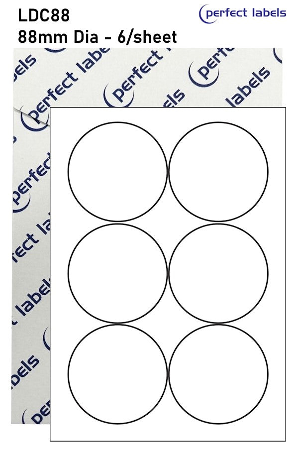 LDC88 White Deepfreeze Perfect Labels | 88mm Dia Circles 6 Labels Per Sheet - A4 100 or 500 Sheets/Box