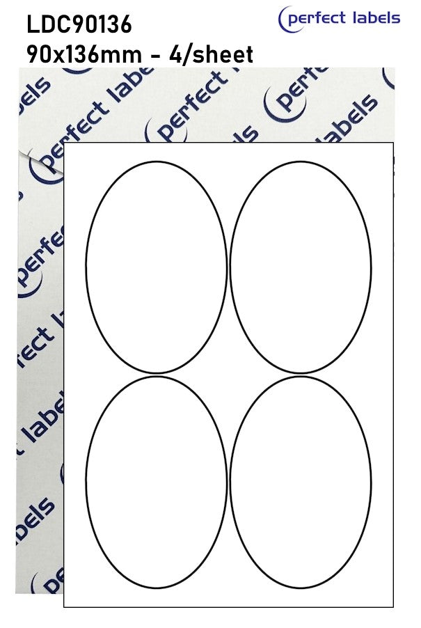 LDC90136 White Deepfreeze Perfect Labels | 90x136mm Ovals 4 Labels Per Sheet - A4 100 or 500 Sheets/Box