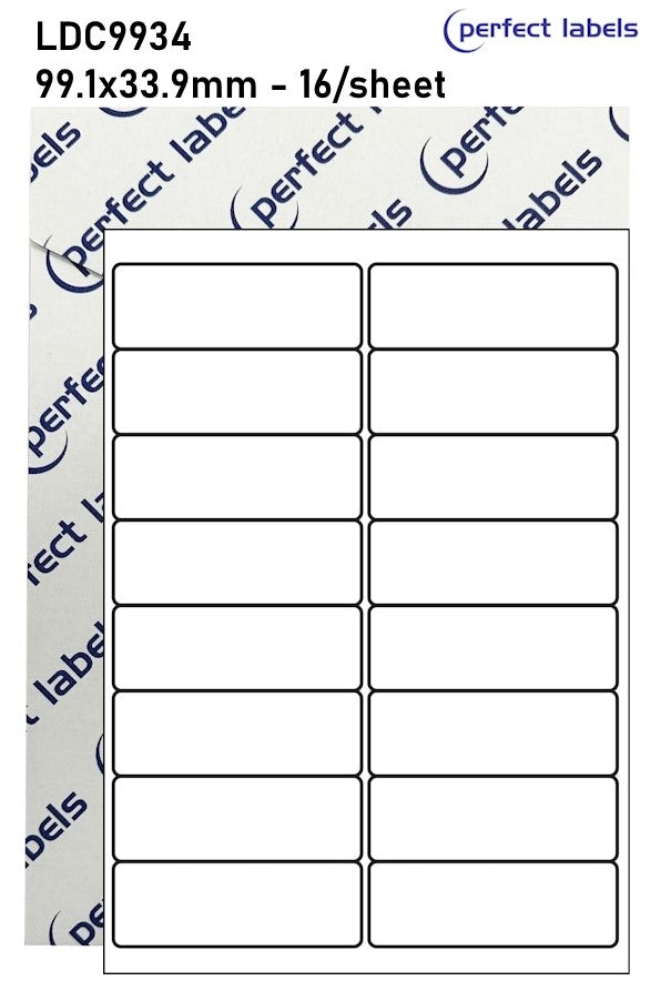 LDC9934 White Deepfreeze Perfect Labels | 99.1x33.9mm Rectangles 16 Labels Per Sheet - A4 100 or 500 Sheets/Box