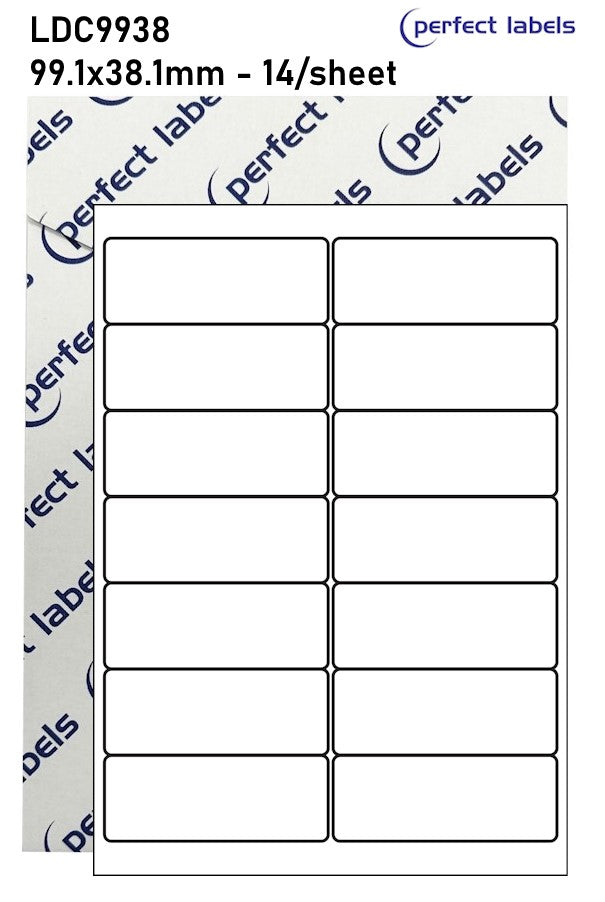 LDC9938 White Deepfreeze Perfect Labels | 99.1x38.1mm Rectangles 14 Labels Per Sheet - A4 100 or 500 Sheets/Box