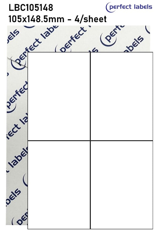 LBC105148 Perfect Labels | 105x148.5mm Rectangles 4 Labels Per Sheet - A4 100 or 500 Sheets/Box