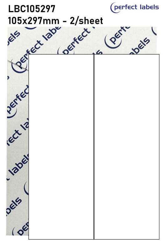 LBC105297 Perfect Labels | 105x297mm Rectangles 2 Labels Per Sheet - A4 100 or 500 Sheets/Box