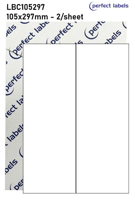 LBC105297 Yellow Permanent Perfect Labels | 105x297mm Rectangles 2 Labels Per Sheet - A4 100 or 500 Sheets/Box