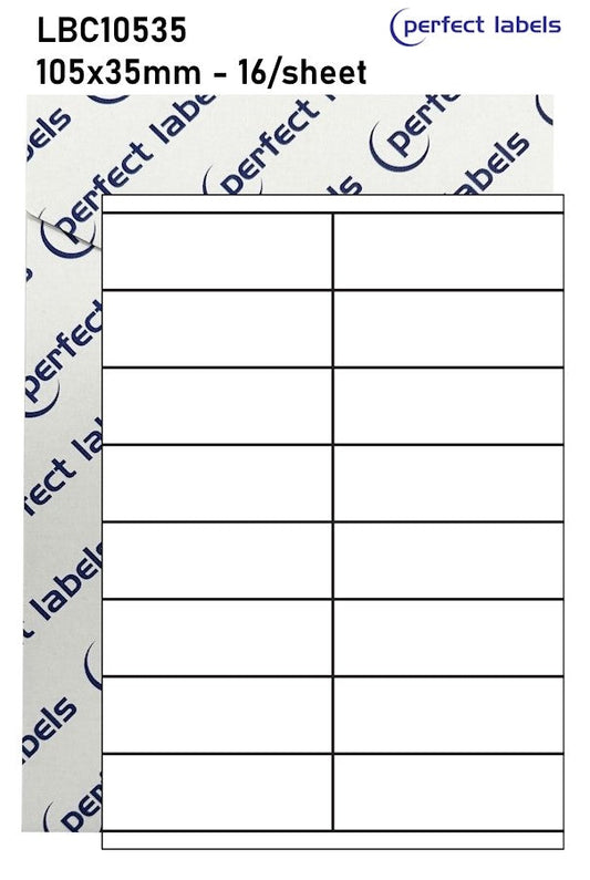 LBC10535 White Deepfreeze Perfect Labels | 105x35mm Rectangles 16 Labels Per Sheet - A4 100 or 500 Sheets/Box