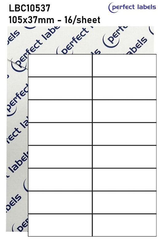 LBC10537 Red Permanent Perfect Labels | 105x37mm Rectangles 16 Labels Per Sheet - A4 100 or 500 Sheets/Box