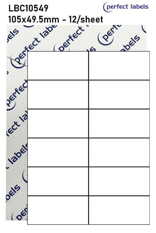 LBC10549 White Deepfreeze Perfect Labels | 105x49.5mm Rectangles 12 Labels Per Sheet - A4 100 or 500 Sheets/Box