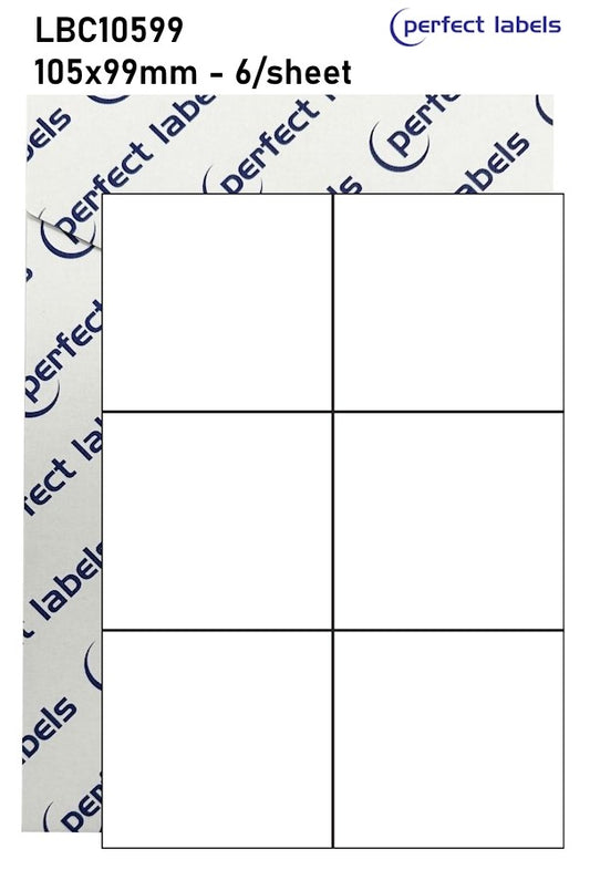 LBC10599 Perfect Labels | 105x99mm Rectangles 6 Labels Per Sheet - A4 100 or 500 Sheets/Box