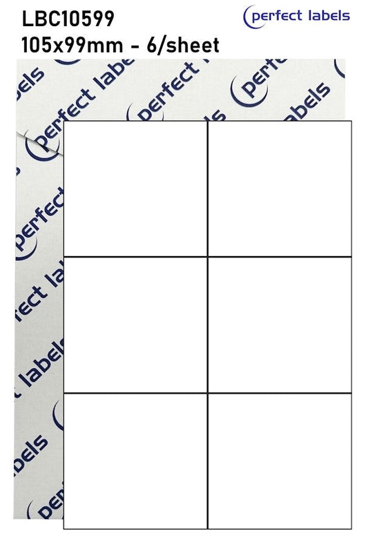 LBC10599 Red Permanent Perfect Labels | 105x99mm Rectangles 6 Labels Per Sheet - A4 100 or 500 Sheets/Box