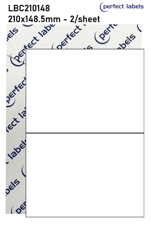 LBC210148 Perfect Labels | 210x148.5mm Rectangles 2 Labels Per Sheet - A4 100 or 500 Sheets/Box