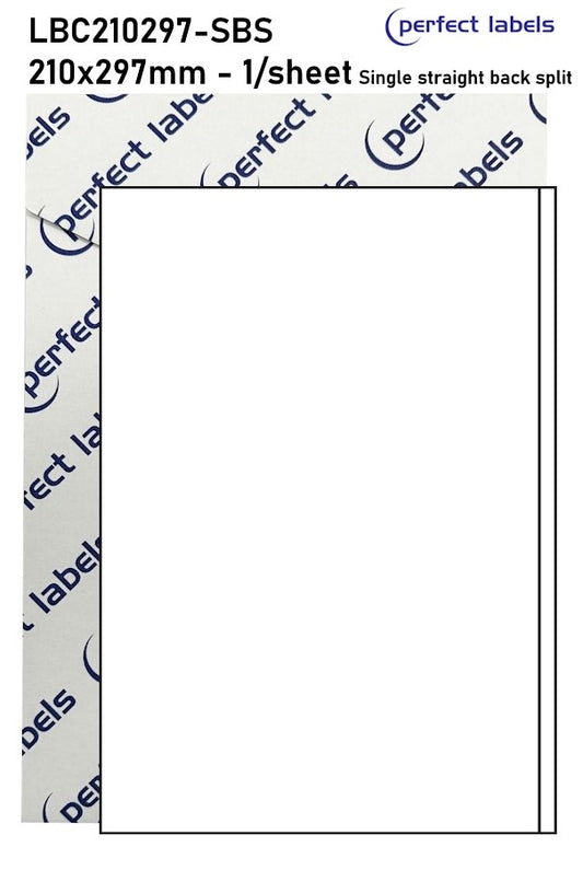 LBC210297-SBS Perfect Labels | 210x297mm Rectangles Straight Back-Split 1 Labels Per Sheet - A4 100 or 500 Sheets/Box