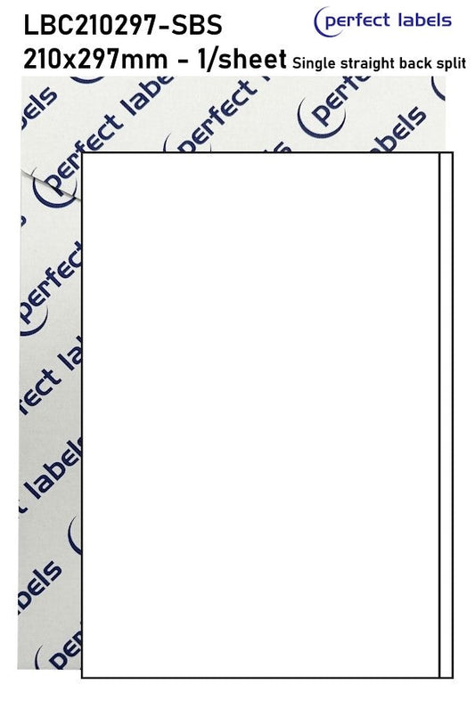 LBC210297-SBS White Deepfreeze Perfect Labels | 210x297mm Rectangles Straight Back-Split 1 Labels Per Sheet - A4 100 or 500 Sheets/Box