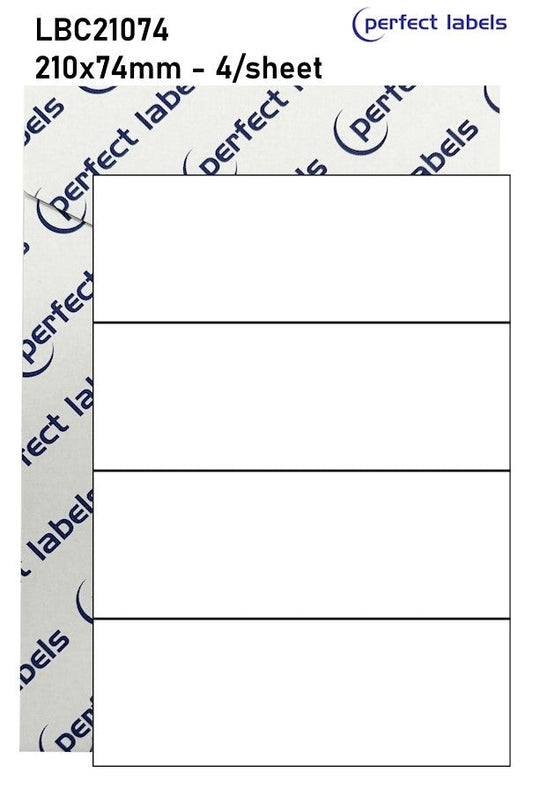 LBC21074 Yellow Permanent Perfect Labels | 210x74mm Rectangles 4 Labels Per Sheet - A4 100 or 500 Sheets/Box