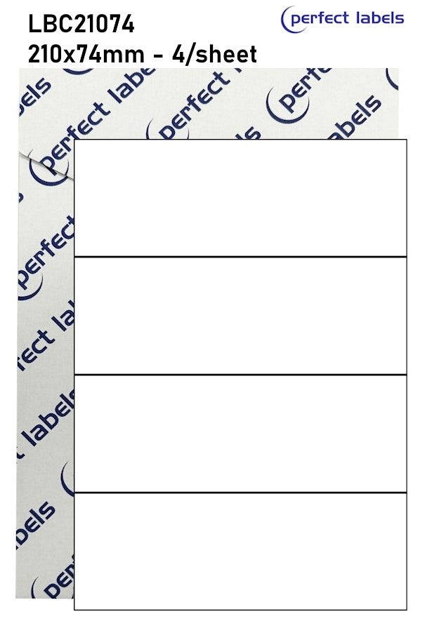 LBC21074 Blue Permanent Perfect Labels | 210x74mm Rectangles 4 Labels Per Sheet - A4 100 or 500 Sheets/Box