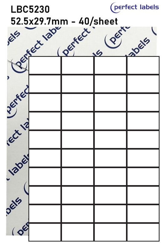 LBC5230 Perfect Labels | 52.5x29.7mm Rectangles 40 Labels Per Sheet - A4 100 or 500 Sheets/Box