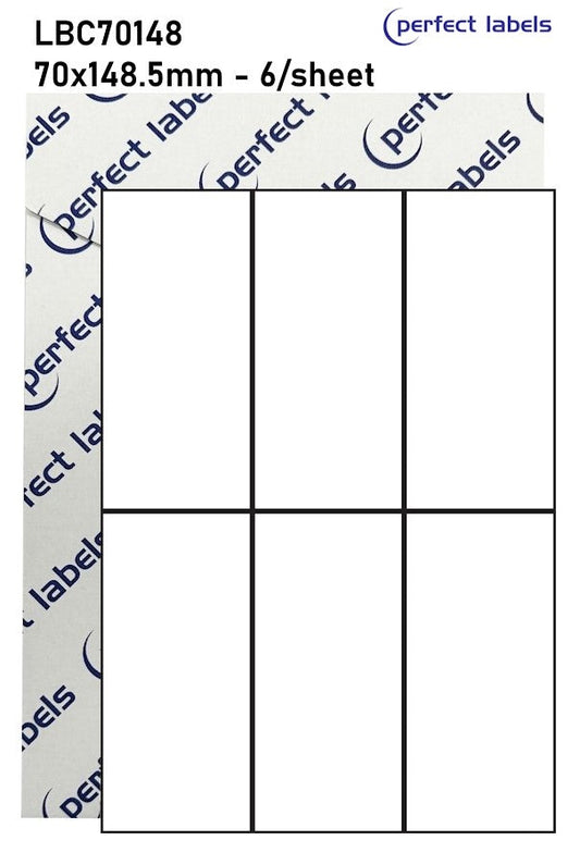 LBC70148 White Deepfreeze Perfect Labels | 70x148.5mm Rectangles 6 Labels Per Sheet - A4 100 or 500 Sheets/Box