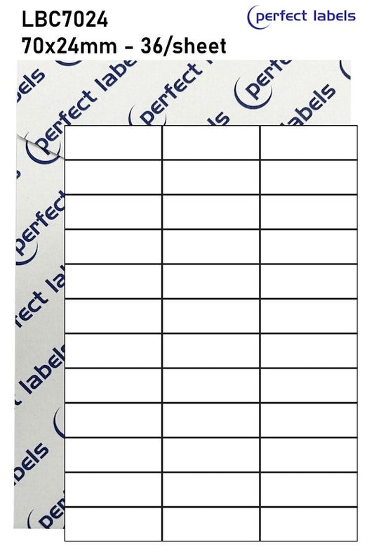 LBC7024 Yellow Permanent Perfect Labels | 70x24mm Rectangles 36 Labels Per Sheet - A4 100 or 500 Sheets/Box