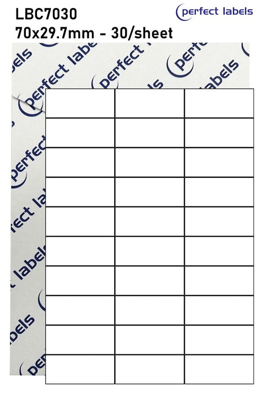 LBC7030 Perfect Labels | 70x29.7mm Rectangles 30 Labels Per Sheet - A4 100 or 500 Sheets/Box