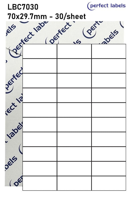LBC7030 White Deepfreeze Perfect Labels | 70x29.7mm Rectangles 30 Labels Per Sheet - A4 100 or 500 Sheets/Box