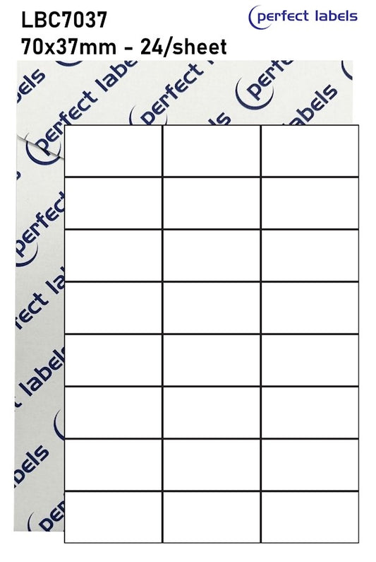 LBC7037 Perfect Labels | 70x37mm Rectangles 24 Labels Per Sheet - A4 100 or 500 Sheets/Box