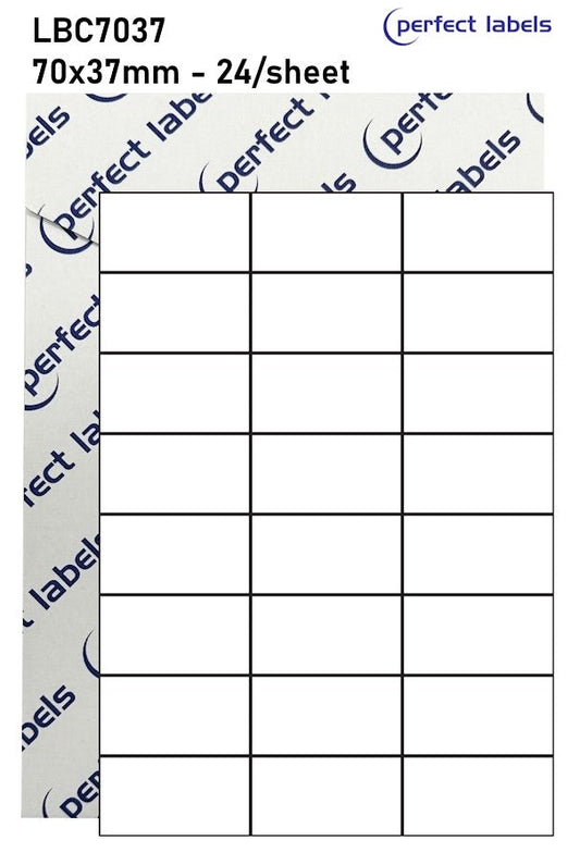 LBC7037 Blue Permanent Perfect Labels | 70x37mm Rectangles 24 Labels Per Sheet - A4 100 or 500 Sheets/Box