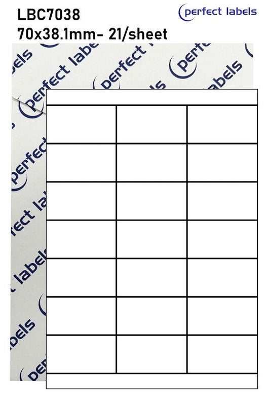 LBC7038 White Deepfreeze Perfect Labels | 70x38.1mm Rectangles 24 Labels Per Sheet - A4 100 or 500 Sheets/Box