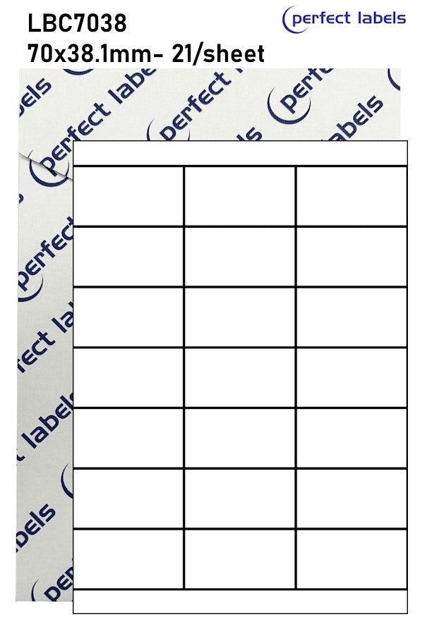 LBC7038 Blue Permanent Perfect Labels | 70x38.1mm Rectangles 24 Labels Per Sheet - A4 100 or 500 Sheets/Box
