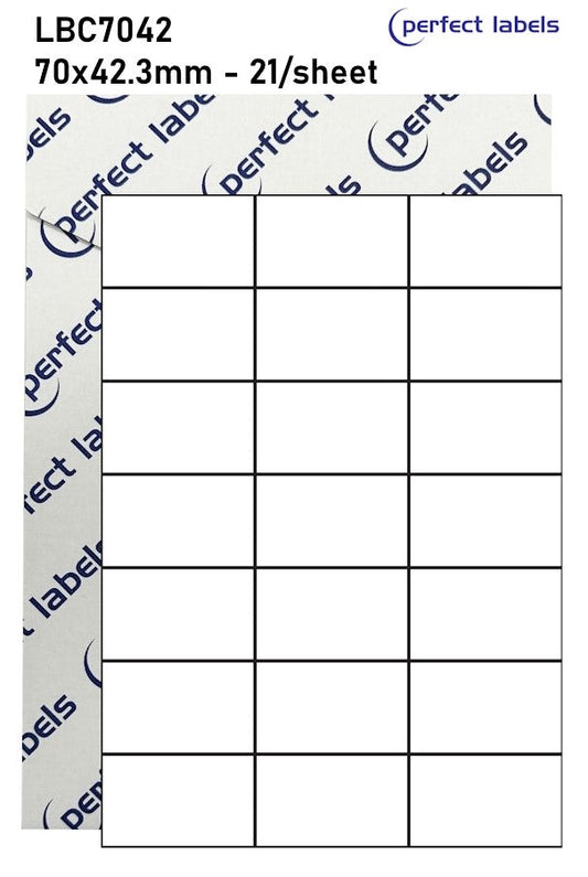 LBC7042 Blue Permanent Perfect Labels | 70x42.3mm Rectangles 21 Labels Per Sheet - A4 100 or 500 Sheets/Box