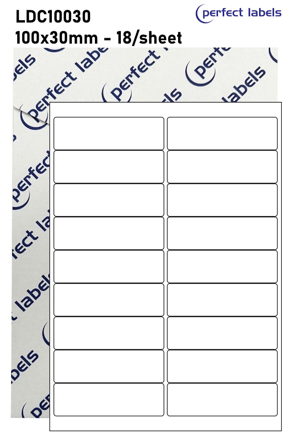 LDC10030 Perfect Labels | 100x30mm Rectangles 18 Labels Per Sheet - A4 100 or 500 Sheets/Box