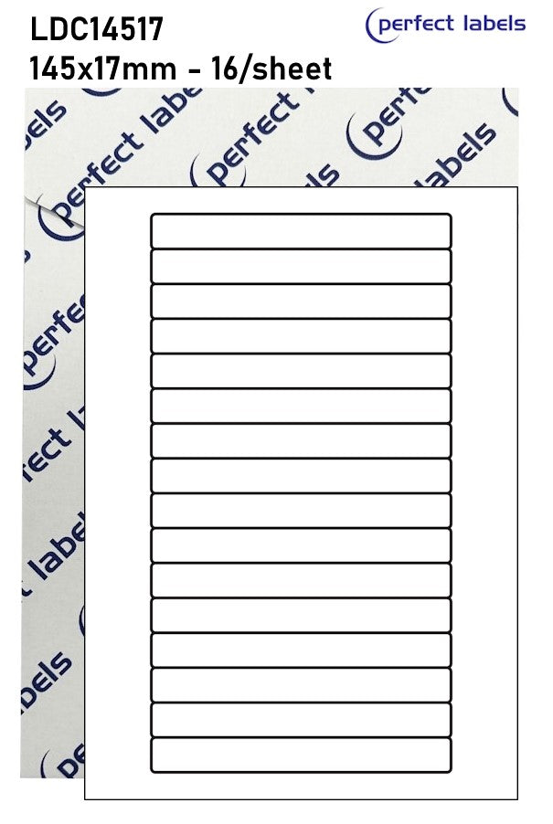 LDC14517 Green Permanent Perfect Labels | 145x17mm Rectangles 16 Labels Per Sheet - A4 100 or 500 Sheets/Box