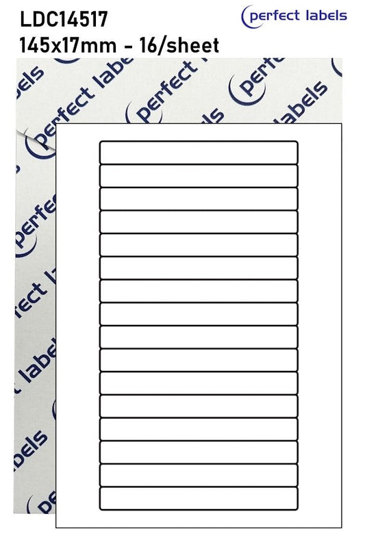 LDC14517 Red Permanent Perfect Labels | 145x17mm Rectangles 16 Labels Per Sheet - A4 100 or 500 Sheets/Box