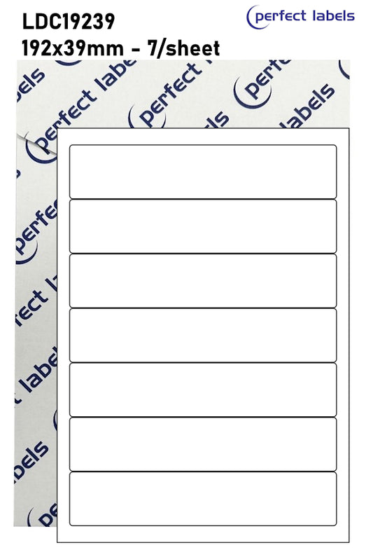 LDC19239 White Permanent Perfect Labels | 192x39mm Rectangles 7 Labels Per Sheet - A4 100 or 500 Sheets/Box
