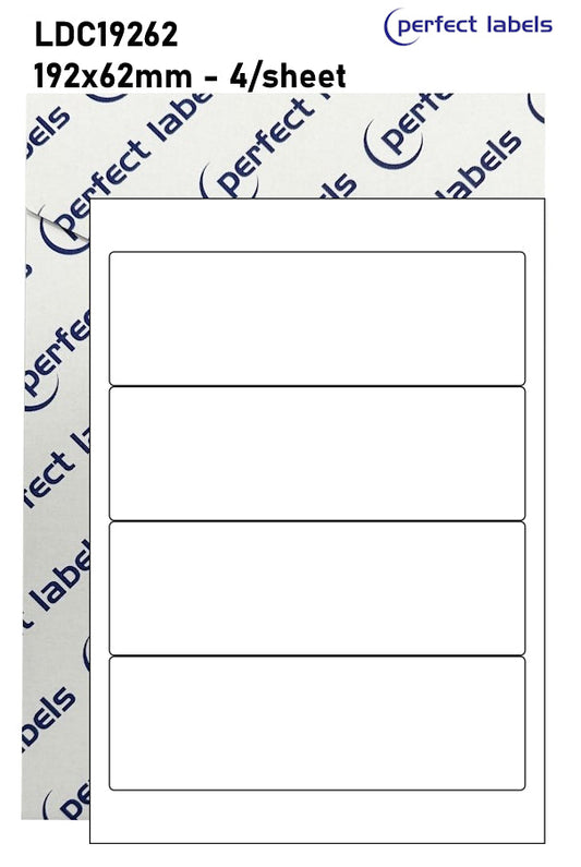 LDC19262 White Deepfreeze Perfect Labels | 192x62mm Rectangles 4 Labels Per Sheet - A4 100 or 500 Sheets/Box