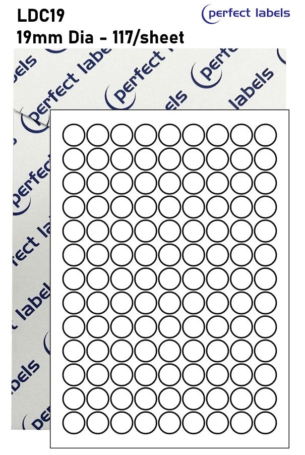 LDC19 White Deepfreeze Perfect Labels | 19mm Dia Circles 117 Labels Per Sheet - A4 100 or 500 Sheets/Box