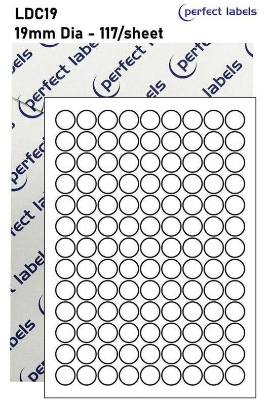 LDC19 White Deepfreeze Perfect Labels | 19mm Dia Circles 117 Labels Per Sheet - A4 100 or 500 Sheets/Box